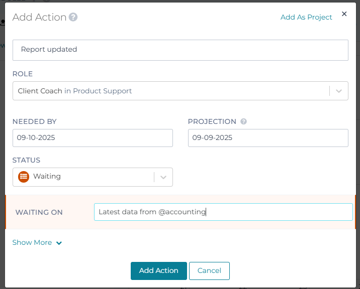 Image showing how to add projects and actions