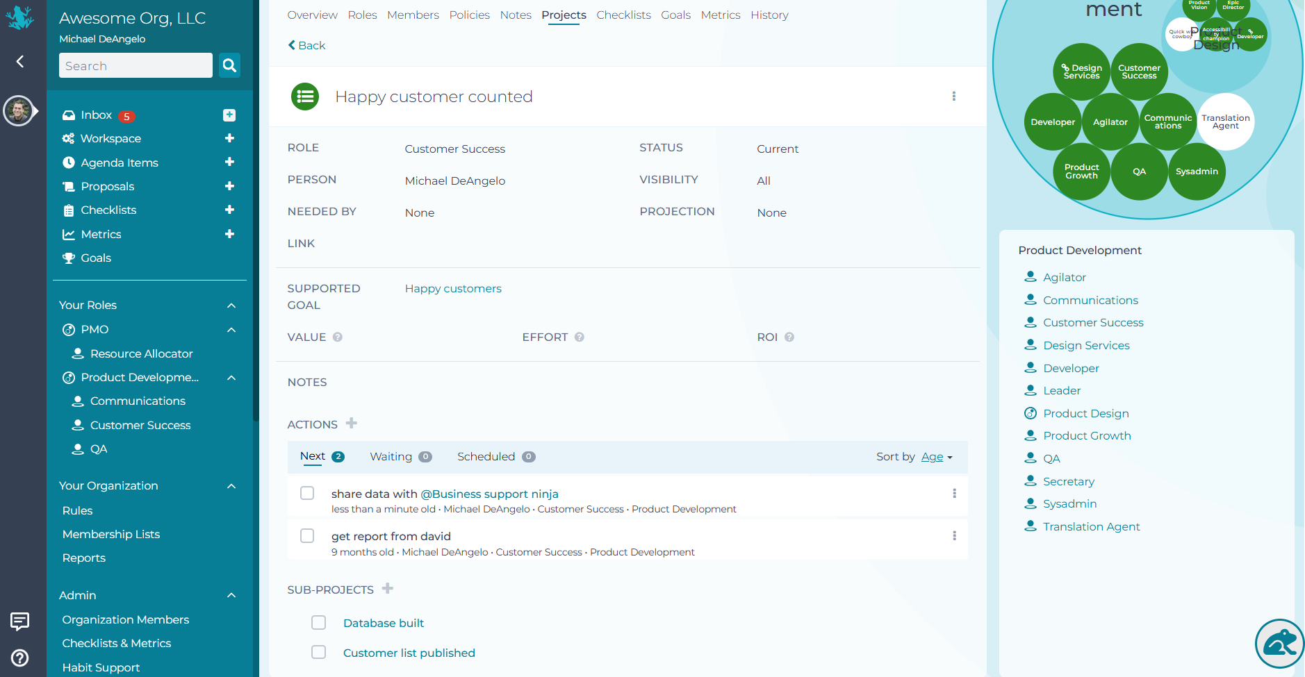 Projects on the role project page