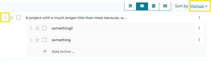 Showing project sorting